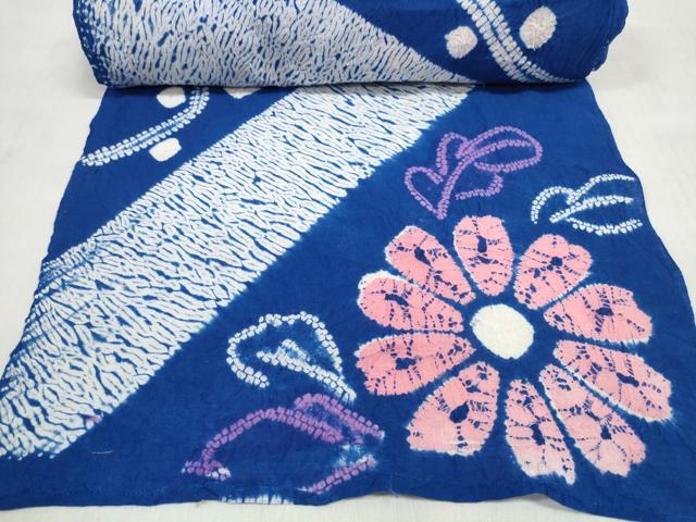 平和屋着物*夏物 有松鳴海絞り 浴衣 反物 着尺 斜線花文 綿 逸品 未使用 DABD8144zzz