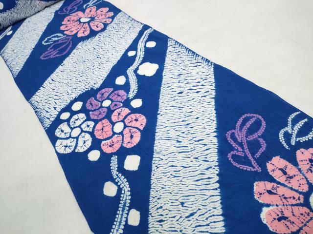 平和屋着物*夏物 有松鳴海絞り 浴衣 反物 着尺 斜線花文 綿 逸品 未使用 DABD8144zzz