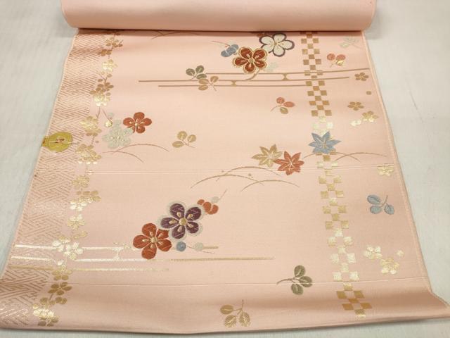 平和屋着物▼西陣 しらえ織物謹製 名古屋帯 帯反物 唐織 芝花文 金糸 証紙付き 逸品 未使用 DABD8371zzz
