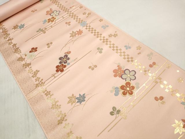 平和屋着物▼西陣 しらえ織物謹製 名古屋帯 帯反物 唐織 芝花文 金糸 証紙付き 逸品 未使用 DABD8371zzz