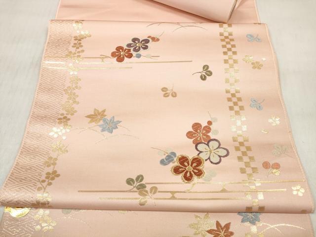 平和屋着物▼西陣 しらえ織物謹製 名古屋帯 帯反物 唐織 芝花文 金糸 証紙付き 逸品 未使用 DABD8371zzz