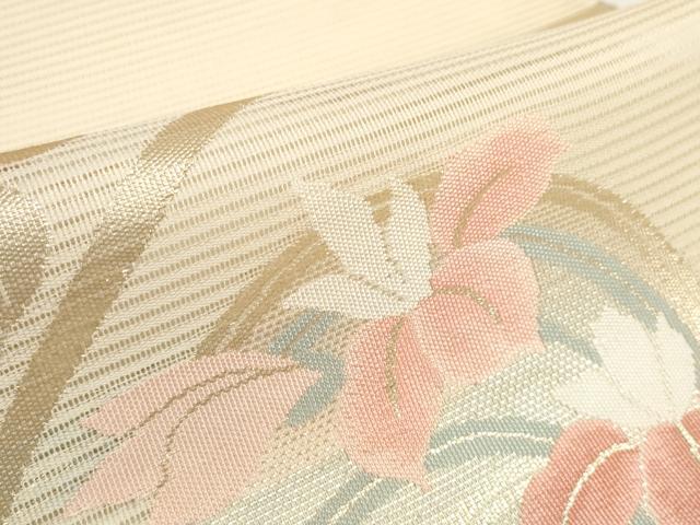 平和屋着物*夏物 西陣 絽綴れ 名古屋帯 帯反物 花丸文 桔梗 杜若 金糸 証紙付き 逸品 未使用 DABD8421zzz