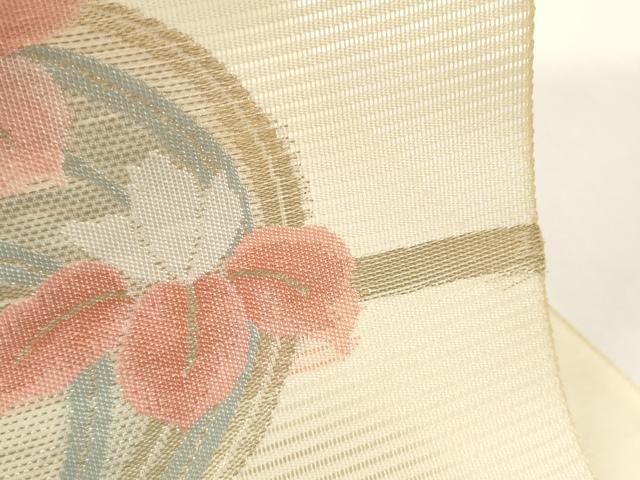 平和屋着物*夏物 西陣 絽綴れ 名古屋帯 帯反物 花丸文 桔梗 杜若 金糸 証紙付き 逸品 未使用 DABD8421zzz