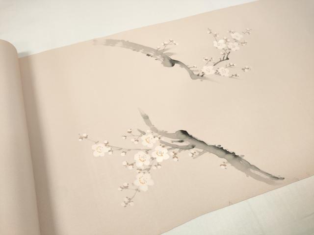 平和屋着物●染色作家 桐山紫香 手描き 塩瀬 名古屋帯 帯反物 五泉 枝桜 逸品 DABD8467zzz