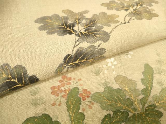 平和屋着物●染色作家 桐山紫香 手描き 名古屋帯 帯反物 紬地 筑紫 つくし 草花文 金彩 逸品 未使用 DABD8478zzz