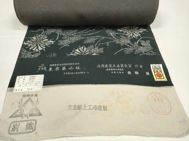 平和屋着物●東京染伝統工芸士 金田昇 小紋 反物 着尺 松皮菱 紫陽花 アジサイ 逸品 未使用 DABD8484zzz