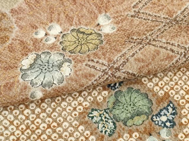 平和屋着物●小紋 反物 着尺 友禅の美 模様染 辻が花 鬼しぼ縮緬 逸品 未使用 DABD8508zzz