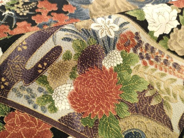 平和屋着物●小紋 反物 着尺 友禅開花 絵師:深尾辰次 型彫師:新田泰三 染師:水谷滉 色紙人物鳳凰文 逸品 未使用 DABD8515zzz
