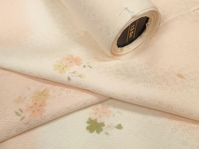 平和屋着物●長襦袢 反物 着尺 舞花文 暈し染め 小松ちりめん 逸品 未使用 DABD8543zzz