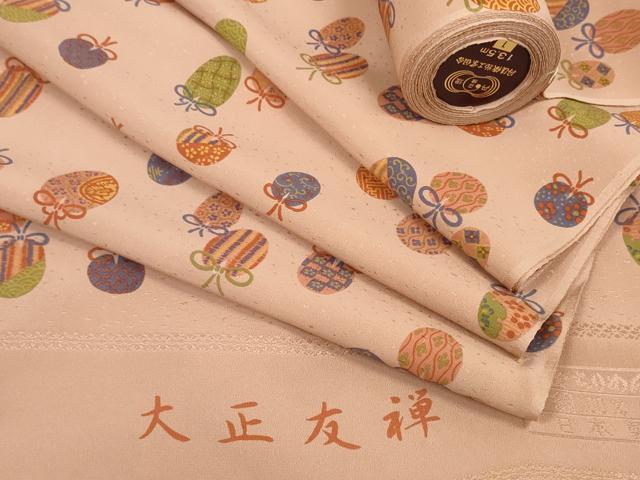 平和屋着物●長襦袢 反物 着尺 大正友禅 仕覆文 丹後ちりめん 逸品 未使用 DABD8544zzz