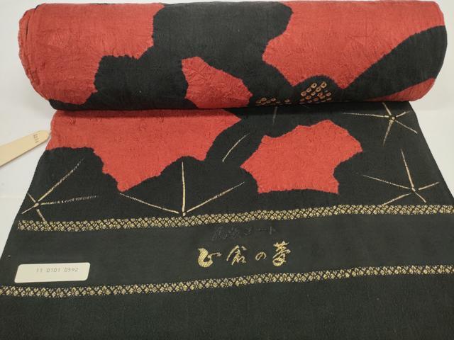 平和屋着物●羽織・コート 反物 羽尺 絞り 花繋ぎ 黒地 金彩 逸品 未使用 DABD8563zzz