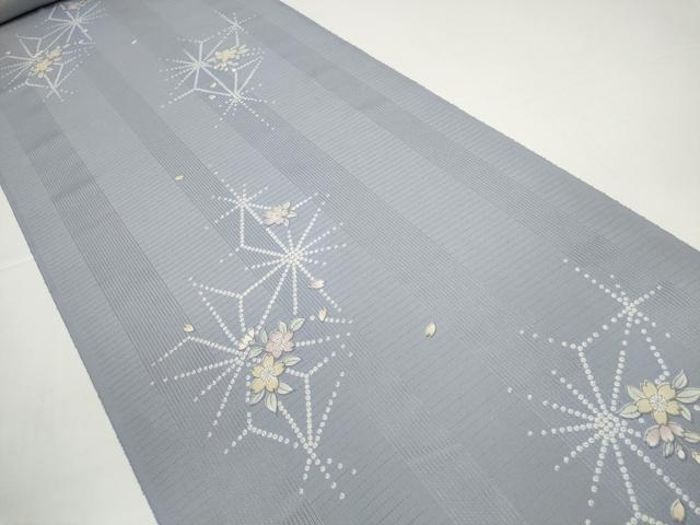 平和屋着物*夏物 小紋 反物 着尺 縦駒絽 京友禅 麻の葉文様 舞桜 逸品 未使用 DABD8620zzz