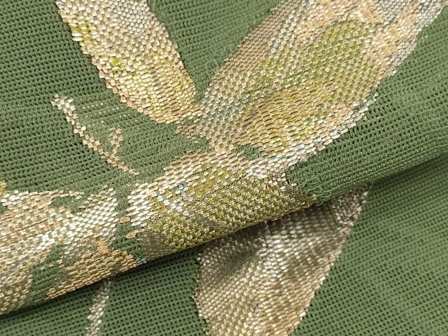 平和屋着物*夏物 西陣の名門織元 いづくら謹製 名古屋帯 帯反物 枝葉にバッタ 金糸 未使用 DABD8629zzz