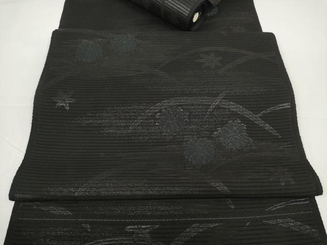 平和屋着物*夏物 西陣 田中伝謹製 名古屋帯 帯反物 黒共帯 琉球藍下染 礼宝 芝菊文 証紙付き 逸品 未使用 DABD8637zzz