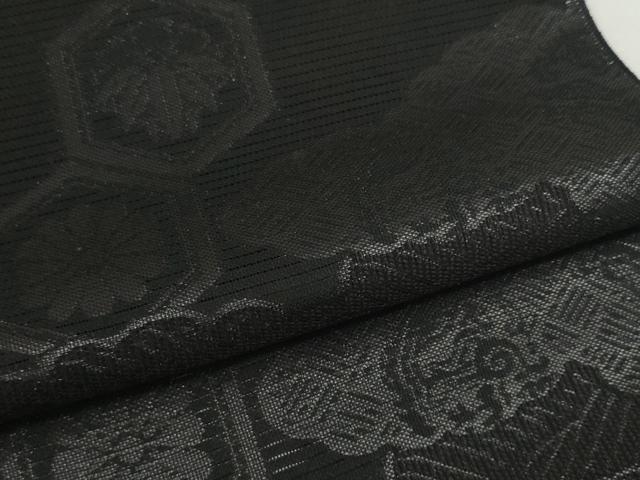 平和屋着物*夏物 西陣 石黒織物謹製 名古屋帯 帯反物 黒共帯 紫檀染 亀甲花文 証紙付き 逸品 未使用 DABD8638zzz