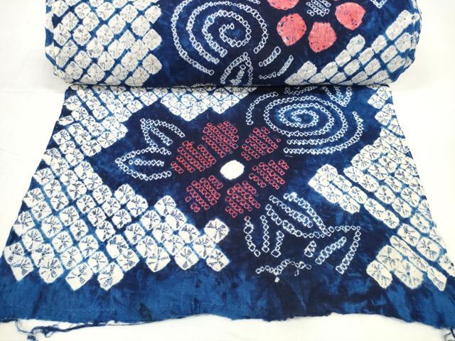 平和屋着物*夏物 有松鳴海絞り 浴衣 反物 着尺 花繋ぎ 綿 逸品 未使用 DABD8639zzz