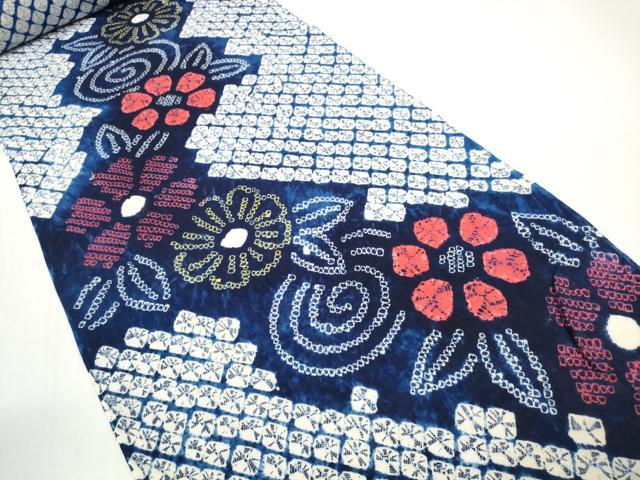 平和屋着物*夏物 有松鳴海絞り 浴衣 反物 着尺 花繋ぎ 綿 逸品 未使用 DABD8639zzz