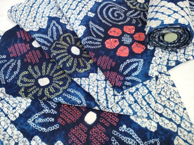 平和屋着物*夏物 有松鳴海絞り 浴衣 反物 着尺 花繋ぎ 綿 逸品 未使用 DABD8639zzz