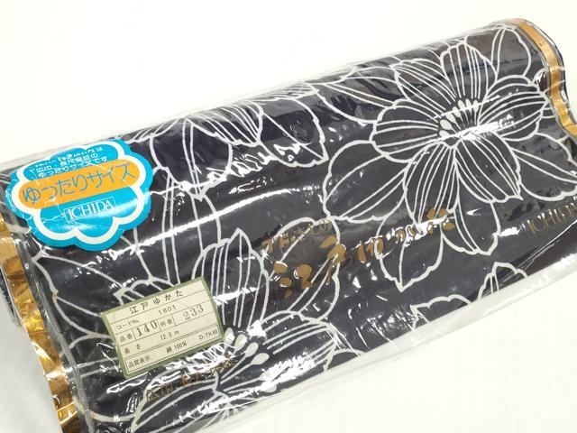 平和屋着物*夏物 浴衣 反物 着尺 注染 花尽くし 紺地 綿 逸品 未使用 DABD8655zzz