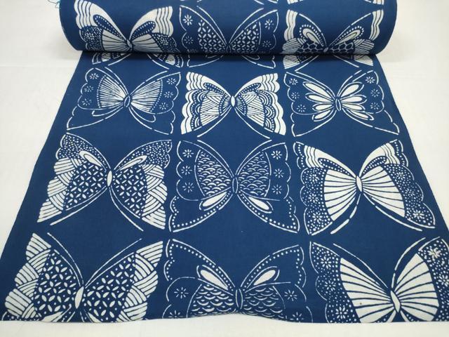 平和屋着物*夏物 浴衣 反物 着尺 注染 蝶々 綿 未使用 DABD8677zzz