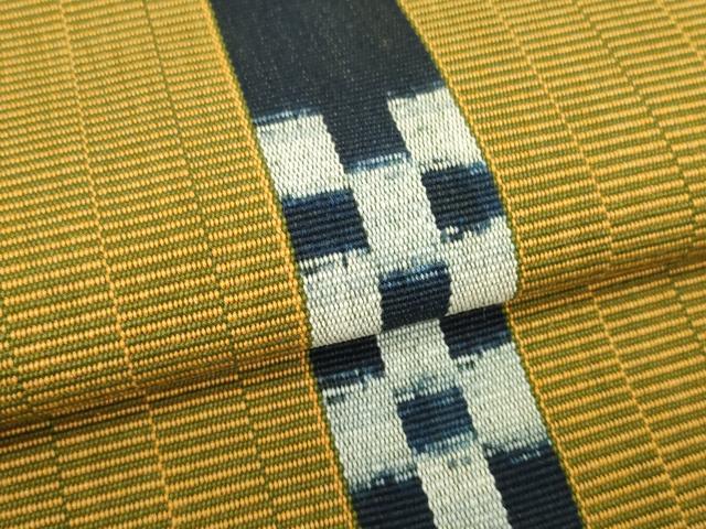 平和屋着物●沖縄県伝統工芸品 八重山ミンサー 手織り 名古屋帯 帯反物 間道 綿 逸品 DABD8763zzz