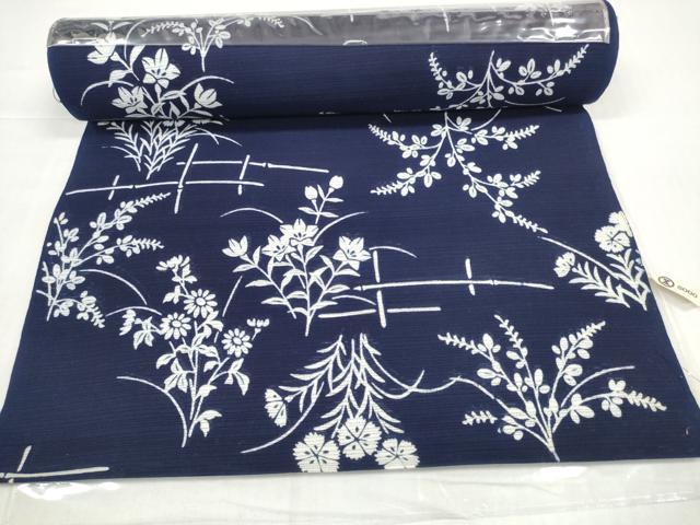平和屋着物*夏物 竺仙鑑製 浴衣 反物 着尺 綿絽 夏の草花 そごう百貨店扱い 証紙付き 綿 逸品 未使用 DABD8829zzz
