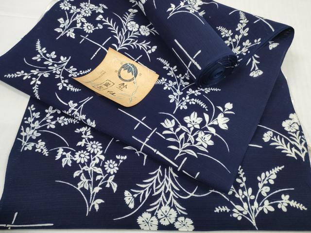 平和屋着物*夏物 竺仙鑑製 浴衣 反物 着尺 綿絽 夏の草花 そごう百貨店扱い 証紙付き 綿 逸品 未使用 DABD8829zzz