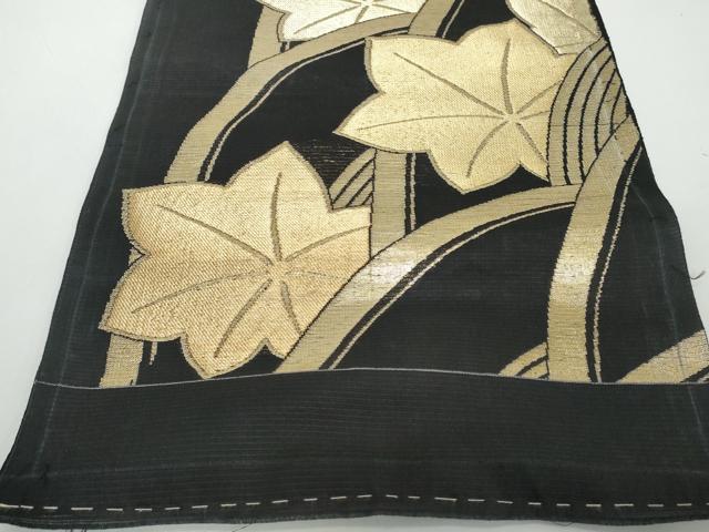 平和屋着物*夏物 名古屋帯 帯反物 裏地付き 楓 黒地 金糸 逸品 DABD8873zzz