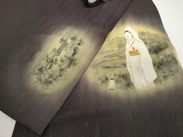 平和屋着物*夏物 名古屋帯 帯反物 手描き 狐面 女人 逸品 未使用 DABD8876zzz