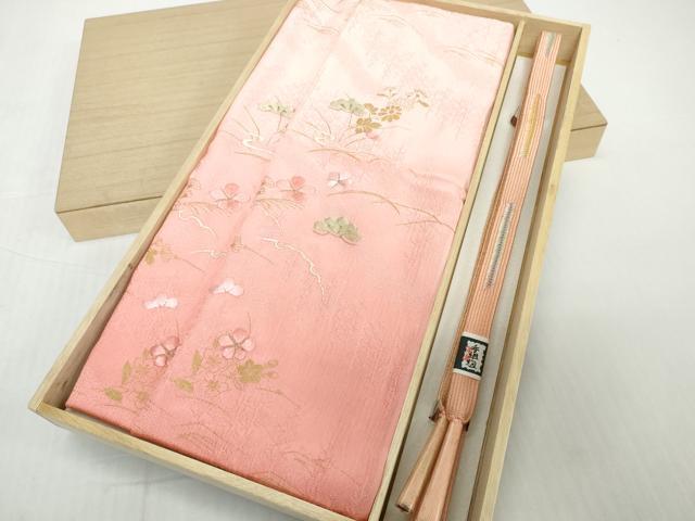 平和屋着物●和装小物 帯締め・帯揚げセット 刺繍 雪輪花松文 金彩 高麗組 金糸 逸品 未使用 DABD8886zzz