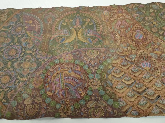 平和屋着物●中国三大刺繍 スワトウ刺繍 汕頭刺繍 蘇州刺繍 六通柄袋帯 帯反物 裏地付 更紗花鳥文 金糸 証紙付 逸品 未使用 DABD8975zzzk6