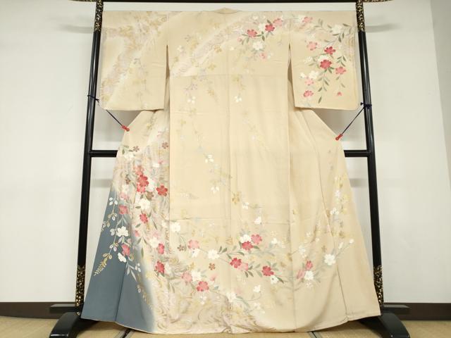 平和屋着物●訪問着 作家物 駒刺繍 流水枝垂れ草花文 暈し染め 金銀彩 正絹 逸品 DABD9010ud