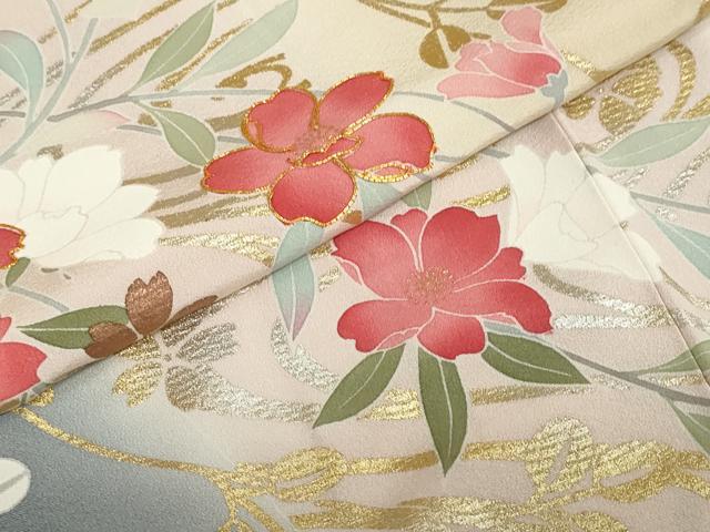 平和屋着物●訪問着 作家物 駒刺繍 流水枝垂れ草花文 暈し染め 金銀彩 正絹 逸品 DABD9010ud