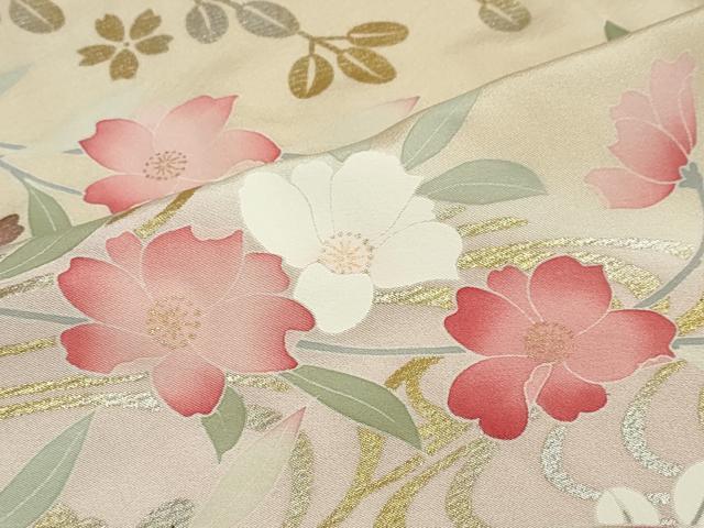 平和屋着物●訪問着 作家物 駒刺繍 流水枝垂れ草花文 暈し染め 金銀彩 正絹 逸品 DABD9010ud