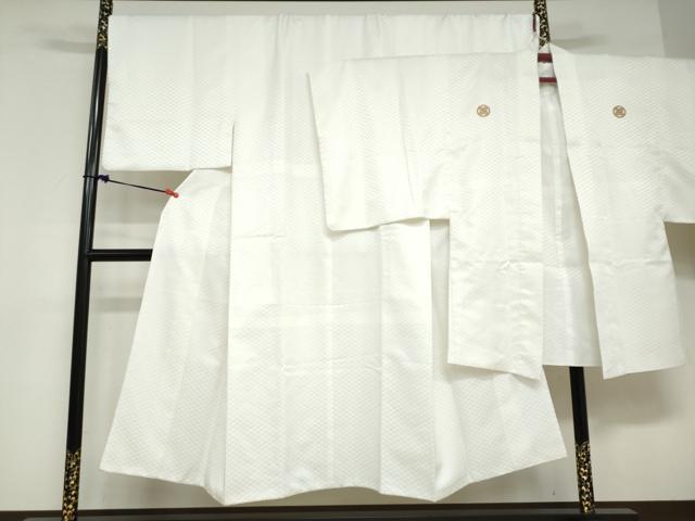 平和屋着物○男性 菱地紋 キングサイズ 長羽織セット 白色 色紋付