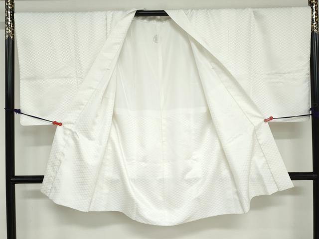 平和屋着物●男性 色紋付 長羽織セット 菱地紋 白色 キングサイズ 洗える着物 DABD9037ud