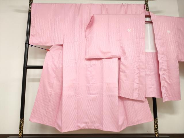 平和屋着物●男性 色紋付 長羽織セット 菱地紋 桃色 キングサイズ 洗える着物 DABD9039ud