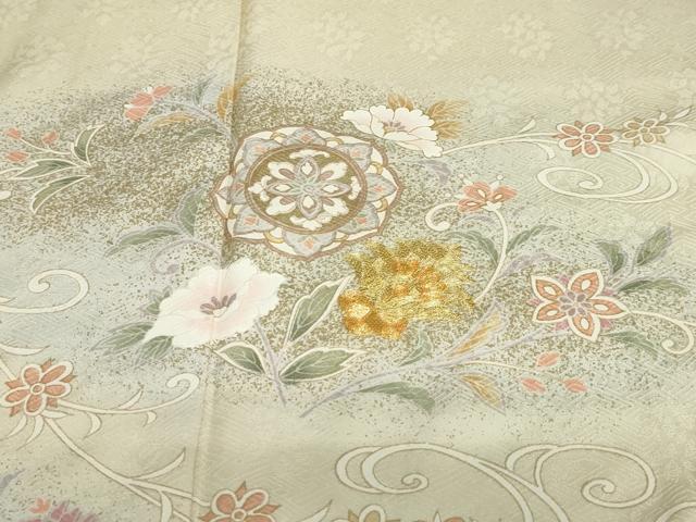 平和屋着物●訪問着 駒刺繍 洋花文 金彩 正絹 逸品 DABD9044ud