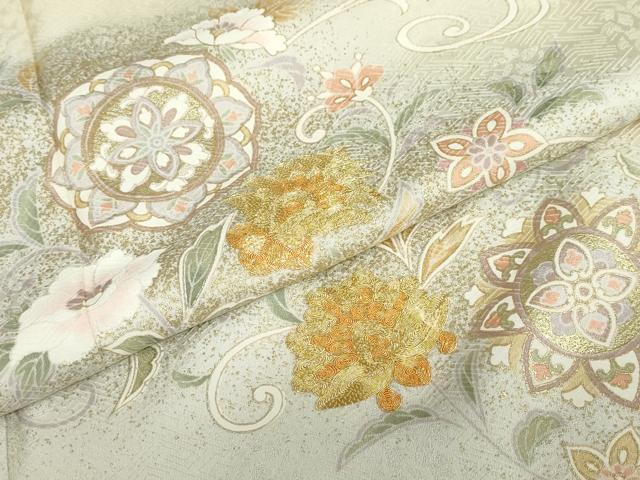 平和屋着物●訪問着 駒刺繍 洋花文 金彩 正絹 逸品 DABD9044ud