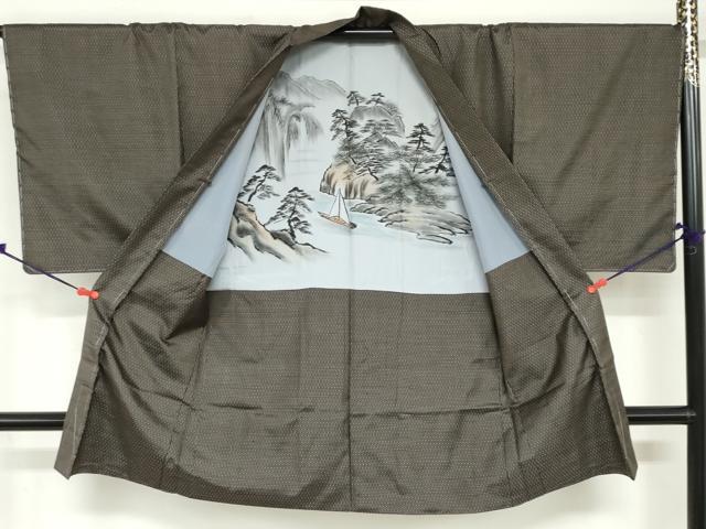 平和屋着物●男性 本場大島紬 アンサンブル 長羽織 抽象文様 正絹 逸品 未使用 DABD9047ud