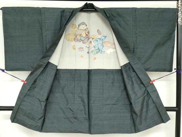 平和屋着物●男性 本場大島紬 アンサンブル 長羽織 亀甲文様 正絹 逸品 DABD9050ud