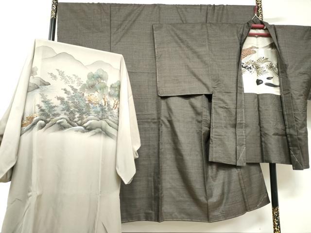 平和屋着物●男性 本場大島紬 アンサンブル 長羽織 長襦袢(袷)セット 100亀甲 総詰め 正絹 逸品 未使用 DABD9055ud
