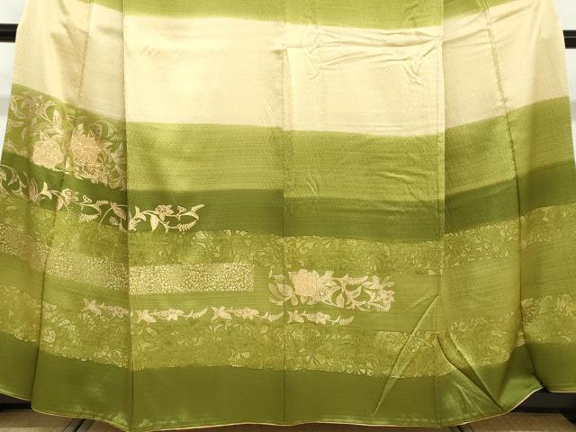 平和屋着物●訪問着 駒刺繍 横段花蝶文 金彩 正絹 逸品 DABD9089ud