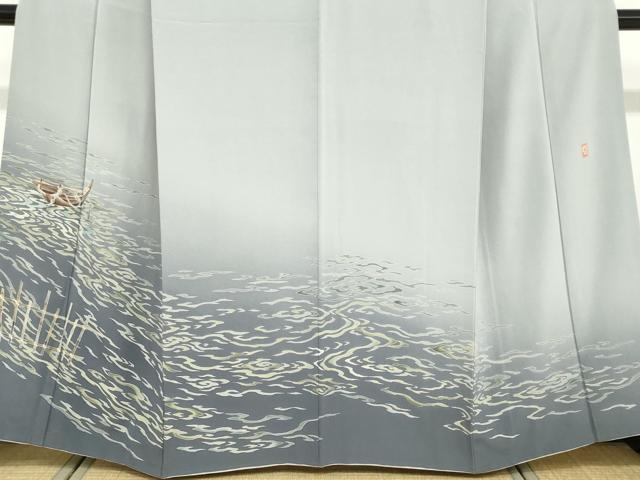 平和屋着物●十日町 加賀草木友禅の第一人者 田村哲彦 訪問着 流水小舟文 暈し染め 正絹 逸品 DABD9095ud
