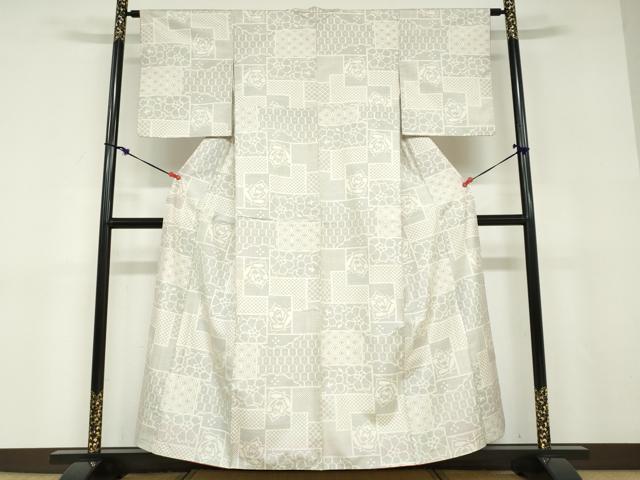 平和屋着物●本場大島紬 白大島 9マルキ 変わり格子草花文 正絹 逸品 DABD9104ud