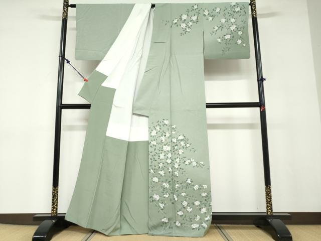 平和屋着物●訪問着 友禅 枝花文 たたき染め 正絹 逸品 DABD9109ud