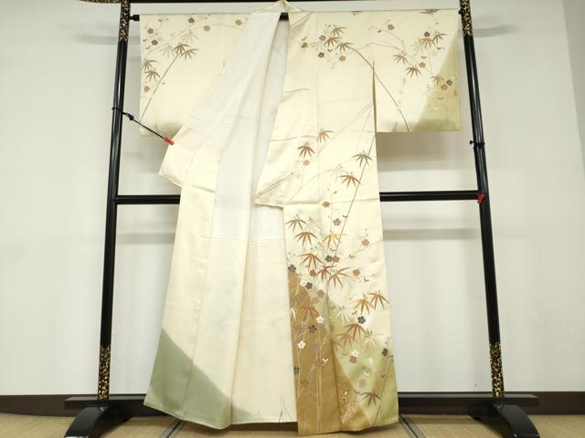 平和屋着物●訪問着 駒刺繍 笹竹文 金彩 正絹 逸品 DABD9111ud