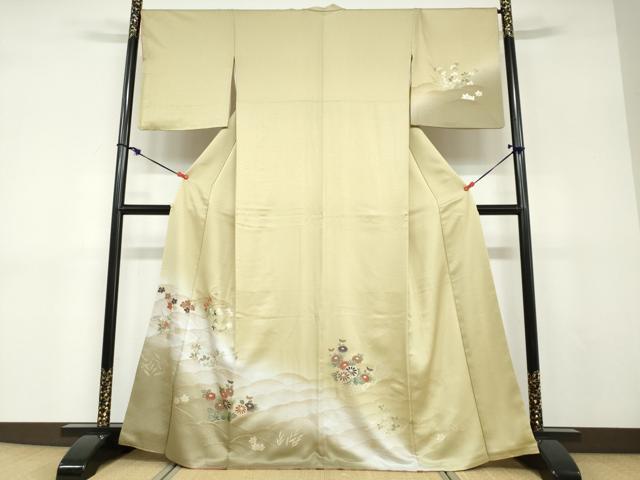 平和屋着物●訪問着 刺繍 流水草花文 暈し染め 金彩 正絹 逸品 DABD9120ud