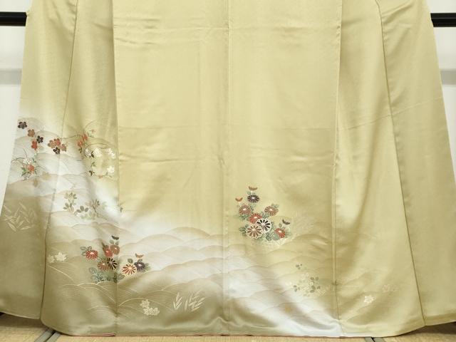 平和屋着物●訪問着 刺繍 流水草花文 暈し染め 金彩 正絹 逸品 DABD9120ud