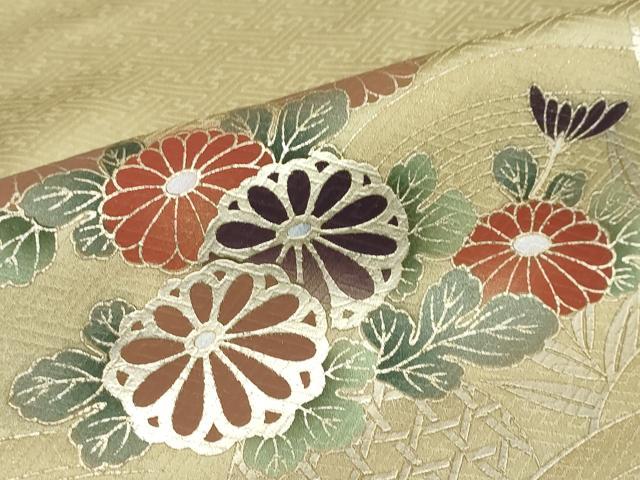 平和屋着物●訪問着 刺繍 流水草花文 暈し染め 金彩 正絹 逸品 DABD9120ud